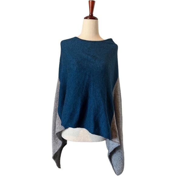 Celeste Wool & Cashmere Teal Grey Gray Poncho Cape Cover Up Sweater Reversible - Picture 6 of 8